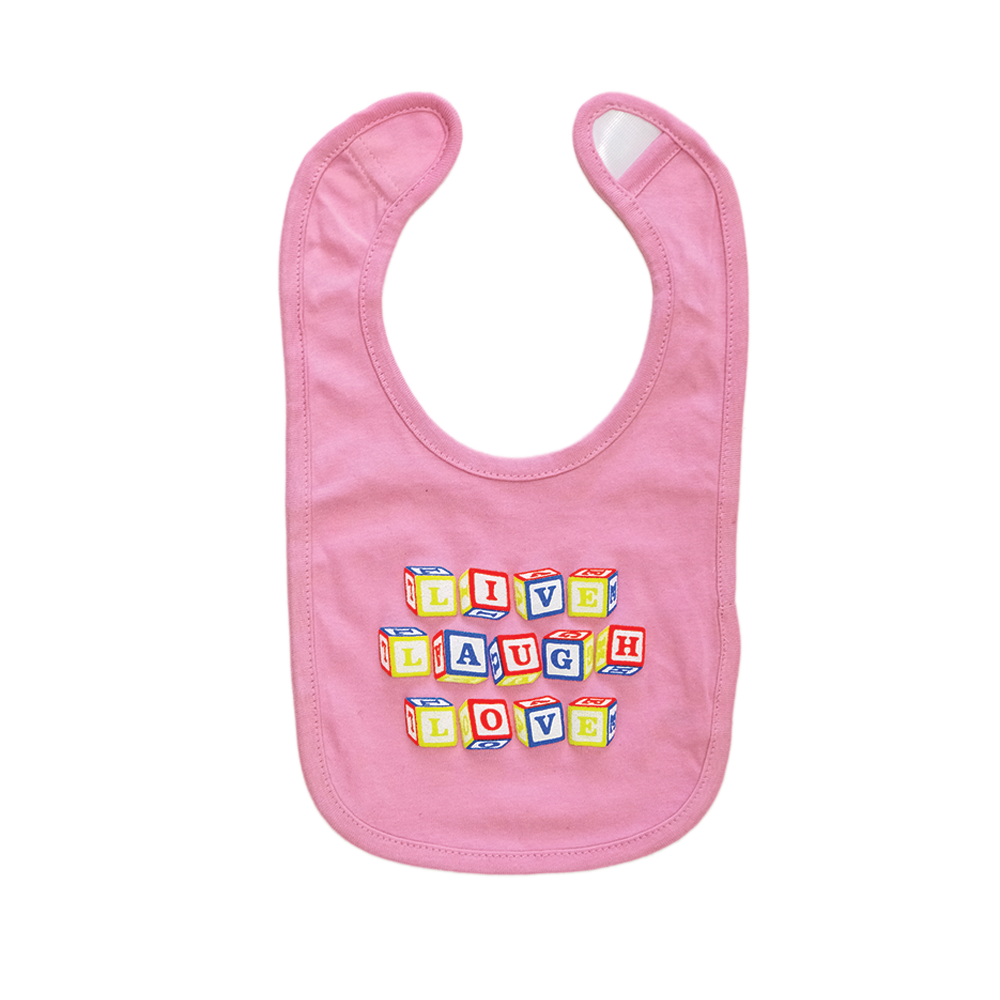 Live Laugh Love Seashell Pink Bib