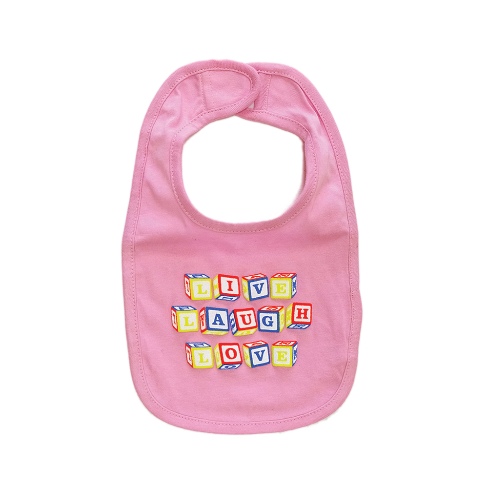 Live Laugh Love Seashell Pink Bib