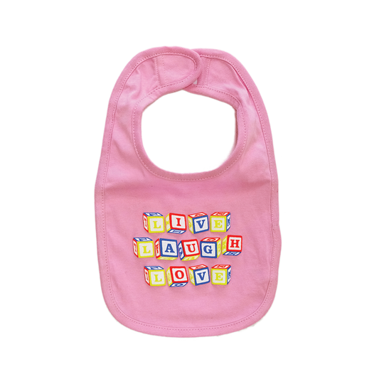 Live Laugh Love Seashell Pink Bib