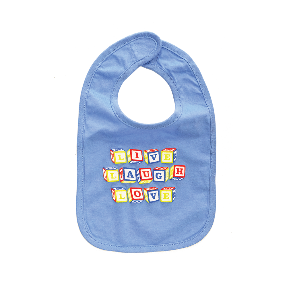 Live Laugh Love Clear Blue Bib