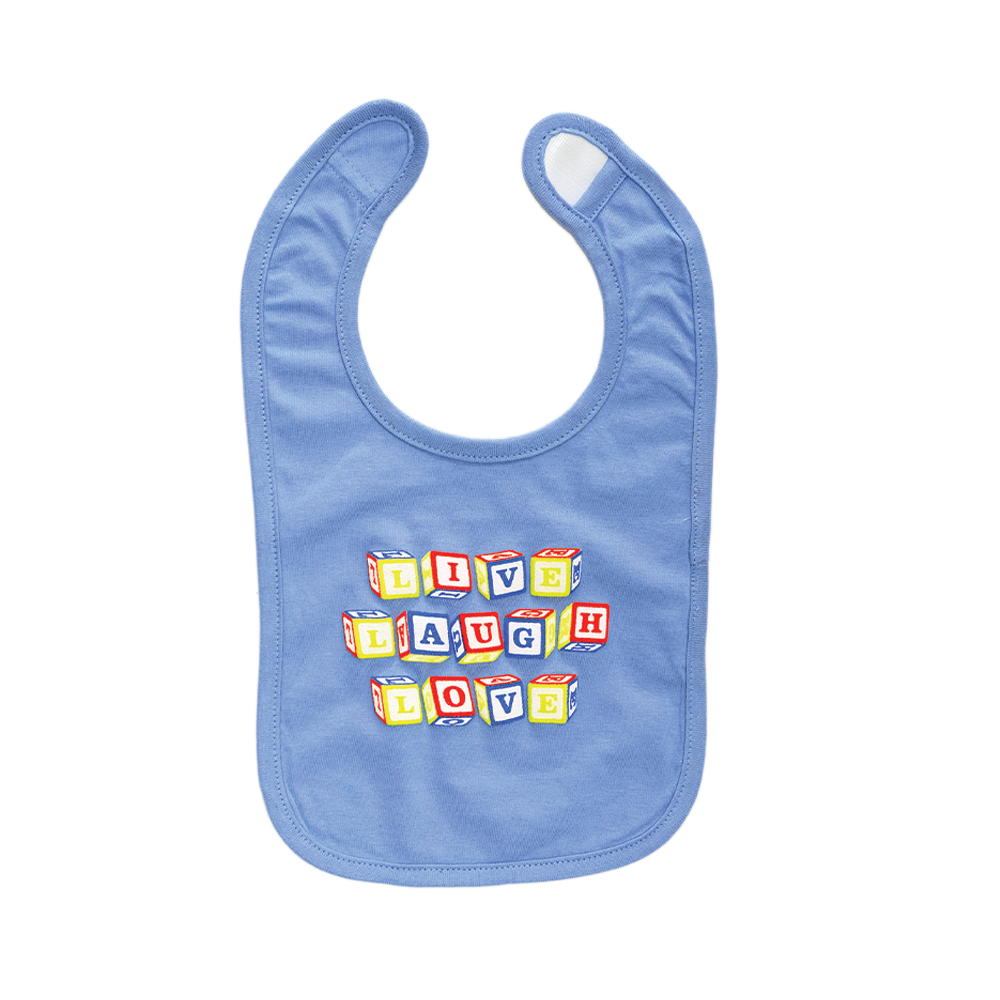 Live Laugh Love Clear Blue Bib