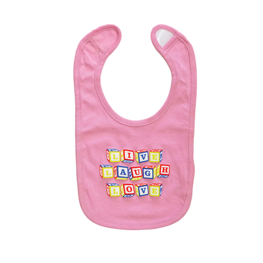 Live Laugh Love Seashell Pink Bib