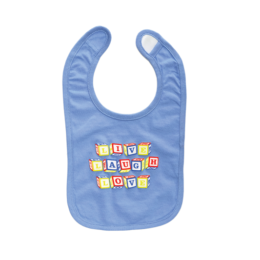 Live Laugh Love Clear Blue Bib